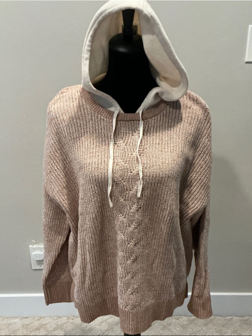 NIC+ZOE Blush Cable-Knit Hoodie Sweater